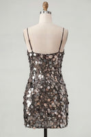 Load image into Gallery viewer, Sparkly Champagne Tight Spaghetti Straps Sequin Short Cocktail Dress