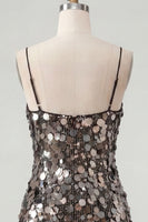 Load image into Gallery viewer, Sparkly Champagne Tight Spaghetti Straps Sequin Short Cocktail Dress