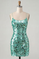 Load image into Gallery viewer, Sparkly Champagne Tight Spaghetti Straps Sequin Short Cocktail Dress