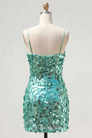 Load image into Gallery viewer, Sparkly Champagne Tight Spaghetti Straps Sequin Short Cocktail Dress