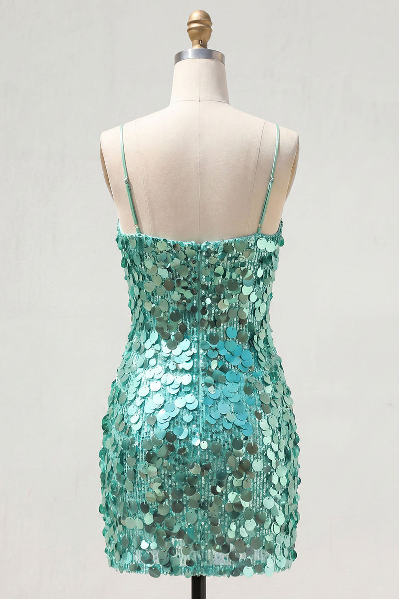 Load image into Gallery viewer, Sparkly Champagne Tight Spaghetti Straps Sequin Short Cocktail Dress
