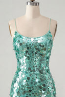 Load image into Gallery viewer, Sparkly Champagne Tight Spaghetti Straps Sequin Short Cocktail Dress