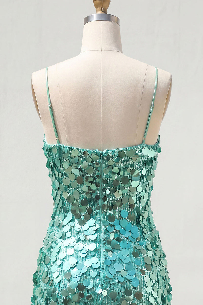 Load image into Gallery viewer, Sparkly Champagne Tight Spaghetti Straps Sequin Short Cocktail Dress