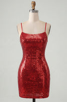 Load image into Gallery viewer, Sparkly Silver Spaghetti Straps Sequins Short Tight Cocktail Dress