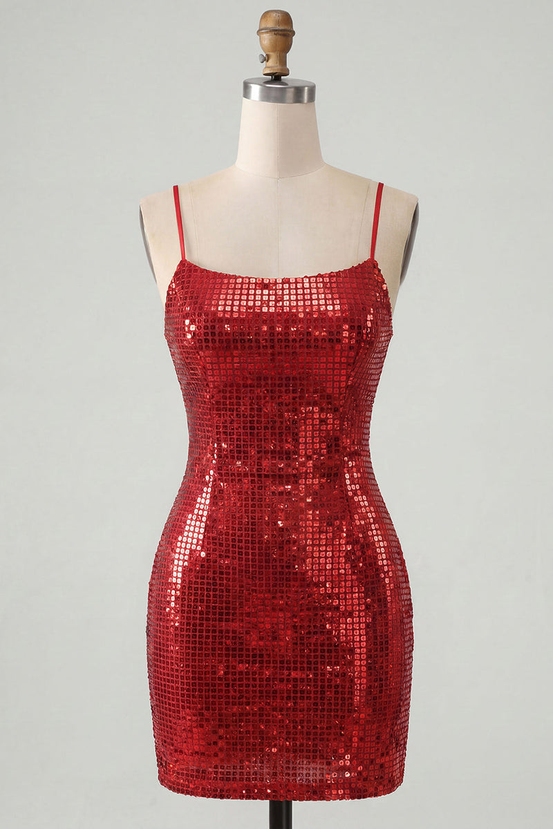 Load image into Gallery viewer, Sparkly Silver Spaghetti Straps Sequins Short Tight Cocktail Dress