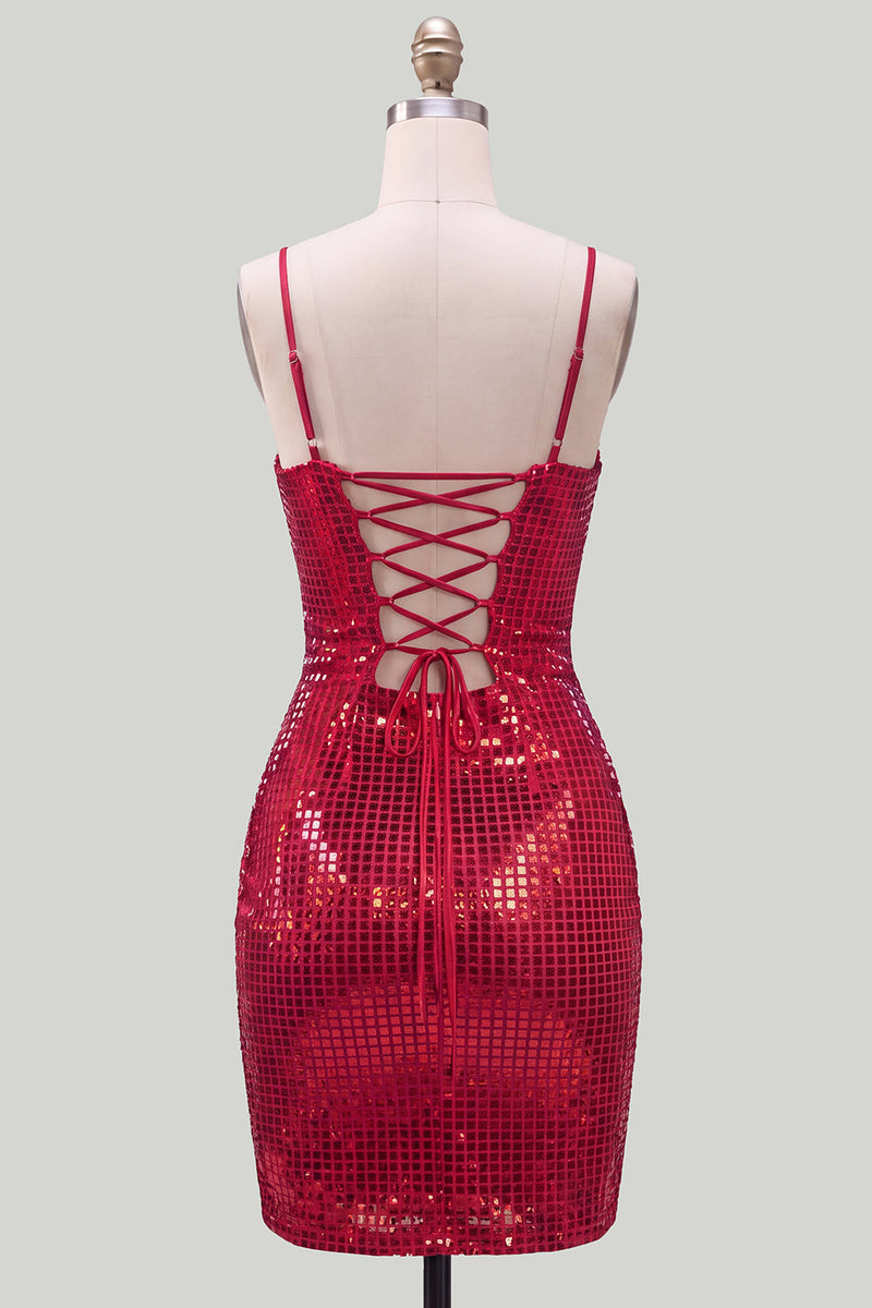 Load image into Gallery viewer, Sparkly Silver Spaghetti Straps Sequins Short Tight Cocktail Dress