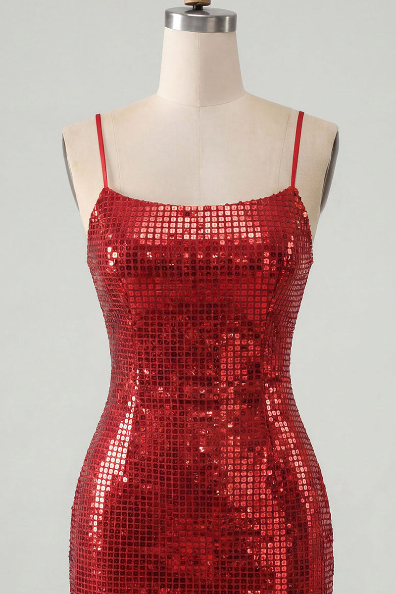Load image into Gallery viewer, Sparkly Silver Spaghetti Straps Sequins Short Tight Cocktail Dress