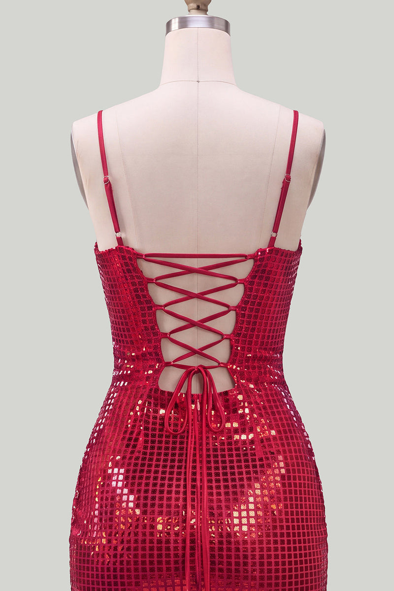 Load image into Gallery viewer, Sparkly Silver Spaghetti Straps Sequins Short Tight Cocktail Dress