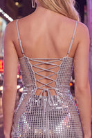 Load image into Gallery viewer, Sparkly Silver Spaghetti Straps Sequins Short Tight Cocktail Dress