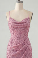 Load image into Gallery viewer, Sparkly Dusty Rose Tight Cowl Neck Short Cocktail Dress with Beading