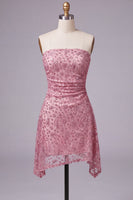 Load image into Gallery viewer, Sparkly Dusty Rose Beaded Ruched Strapless Short Cocktail Dress