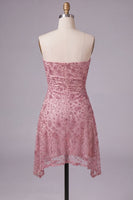 Load image into Gallery viewer, Sparkly Dusty Rose Beaded Ruched Strapless Short Cocktail Dress