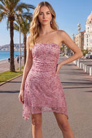 Load image into Gallery viewer, Sparkly Dusty Rose Beaded Ruched Strapless Short Cocktail Dress