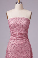 Load image into Gallery viewer, Sparkly Dusty Rose Beaded Ruched Strapless Short Cocktail Dress