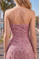 Load image into Gallery viewer, Sparkly Dusty Rose Beaded Ruched Strapless Short Cocktail Dress