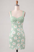 Load image into Gallery viewer, Sparkly Green Sequins Tight Ruched Short Floral Cocktail Dress