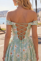 Load image into Gallery viewer, Sparkly Floral Green A-Line Off the Shoulder Short Cocktail Dress