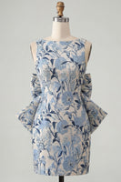Load image into Gallery viewer, Floral Yellow Boat Neck Short Tight Cocktail Dress with Bow