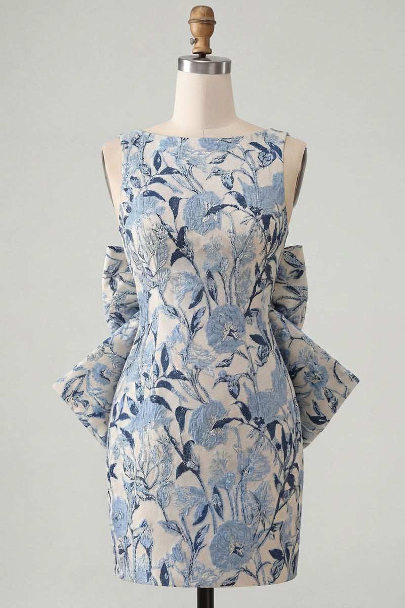 Load image into Gallery viewer, Floral Yellow Boat Neck Short Tight Cocktail Dress with Bow