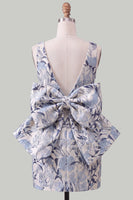 Load image into Gallery viewer, Floral Yellow Boat Neck Short Tight Cocktail Dress with Bow
