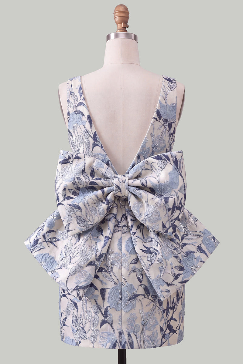 Load image into Gallery viewer, Floral Yellow Boat Neck Short Tight Cocktail Dress with Bow