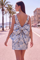 Load image into Gallery viewer, Floral Yellow Boat Neck Short Tight Cocktail Dress with Bow