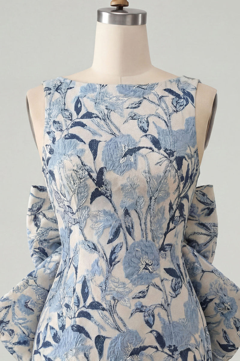 Load image into Gallery viewer, Floral Yellow Boat Neck Short Tight Cocktail Dress with Bow