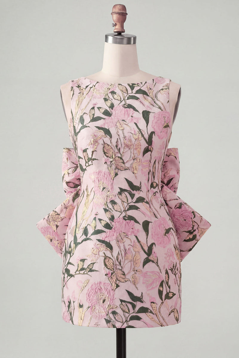 Load image into Gallery viewer, Floral Yellow Boat Neck Short Tight Cocktail Dress with Bow