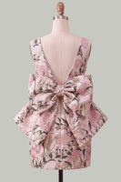 Load image into Gallery viewer, Floral Yellow Boat Neck Short Tight Cocktail Dress with Bow
