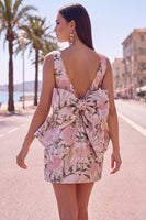 Load image into Gallery viewer, Floral Yellow Boat Neck Short Tight Cocktail Dress with Bow