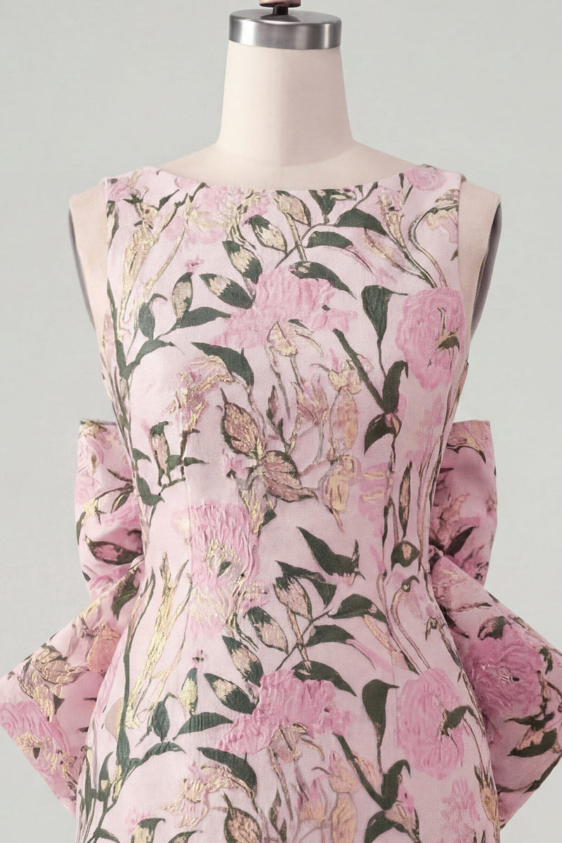 Load image into Gallery viewer, Floral Yellow Boat Neck Short Tight Cocktail Dress with Bow