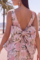 Load image into Gallery viewer, Floral Yellow Boat Neck Short Tight Cocktail Dress with Bow