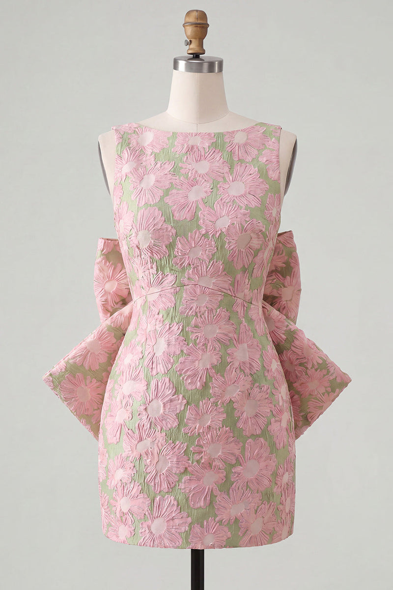 Load image into Gallery viewer, Floral Yellow Boat Neck Short Tight Cocktail Dress with Bow