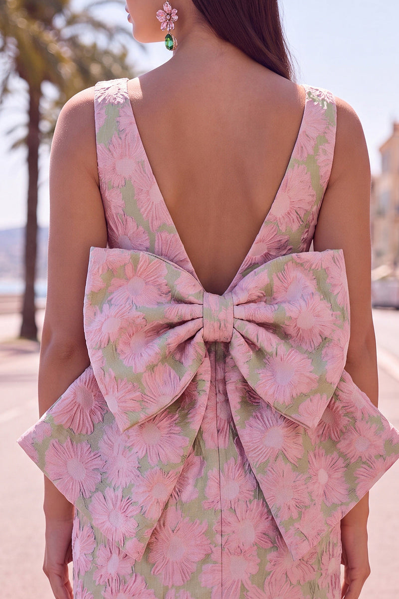 Load image into Gallery viewer, Floral Yellow Boat Neck Short Tight Cocktail Dress with Bow