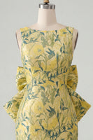 Load image into Gallery viewer, Floral Yellow Boat Neck Short Tight Cocktail Dress with Bow