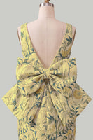 Load image into Gallery viewer, Floral Yellow Boat Neck Short Tight Cocktail Dress with Bow