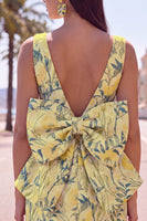 Load image into Gallery viewer, Floral Yellow Boat Neck Short Tight Cocktail Dress with Bow