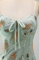Load image into Gallery viewer, Sage Green Beaded Tight Short Cocktail Dress with Bow