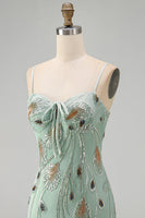 Load image into Gallery viewer, Sage Green Beaded Tight Short Cocktail Dress with Bow