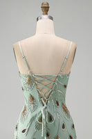 Load image into Gallery viewer, Sage Green Beaded Tight Short Cocktail Dress with Bow