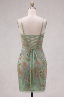 Load image into Gallery viewer, Sage Green Beaded Tight Short Cocktail Dress with Bow