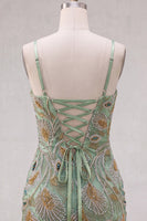 Load image into Gallery viewer, Sage Green Beaded Tight Short Cocktail Dress with Bow