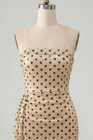 Load image into Gallery viewer, Sparkly Champagne Black Dots Strapless Sequin Tight Short Cocktail Dress with Sash