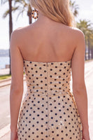 Load image into Gallery viewer, Sparkly Champagne Black Dots Strapless Sequin Tight Short Cocktail Dress with Sash