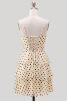 Load image into Gallery viewer, Champagne Black Dots Tiered A Line Short Cocktail Dress with Keyhole