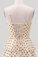 Load image into Gallery viewer, Champagne Black Dots Tiered A Line Short Cocktail Dress with Keyhole