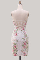 Load image into Gallery viewer, Sparkly White Floral Tight Spaghetti Straps Short Cocktail Dress with Slit