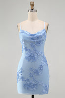 Load image into Gallery viewer, Pink Tight Cowl Neck Floral Short Cocktail Dress