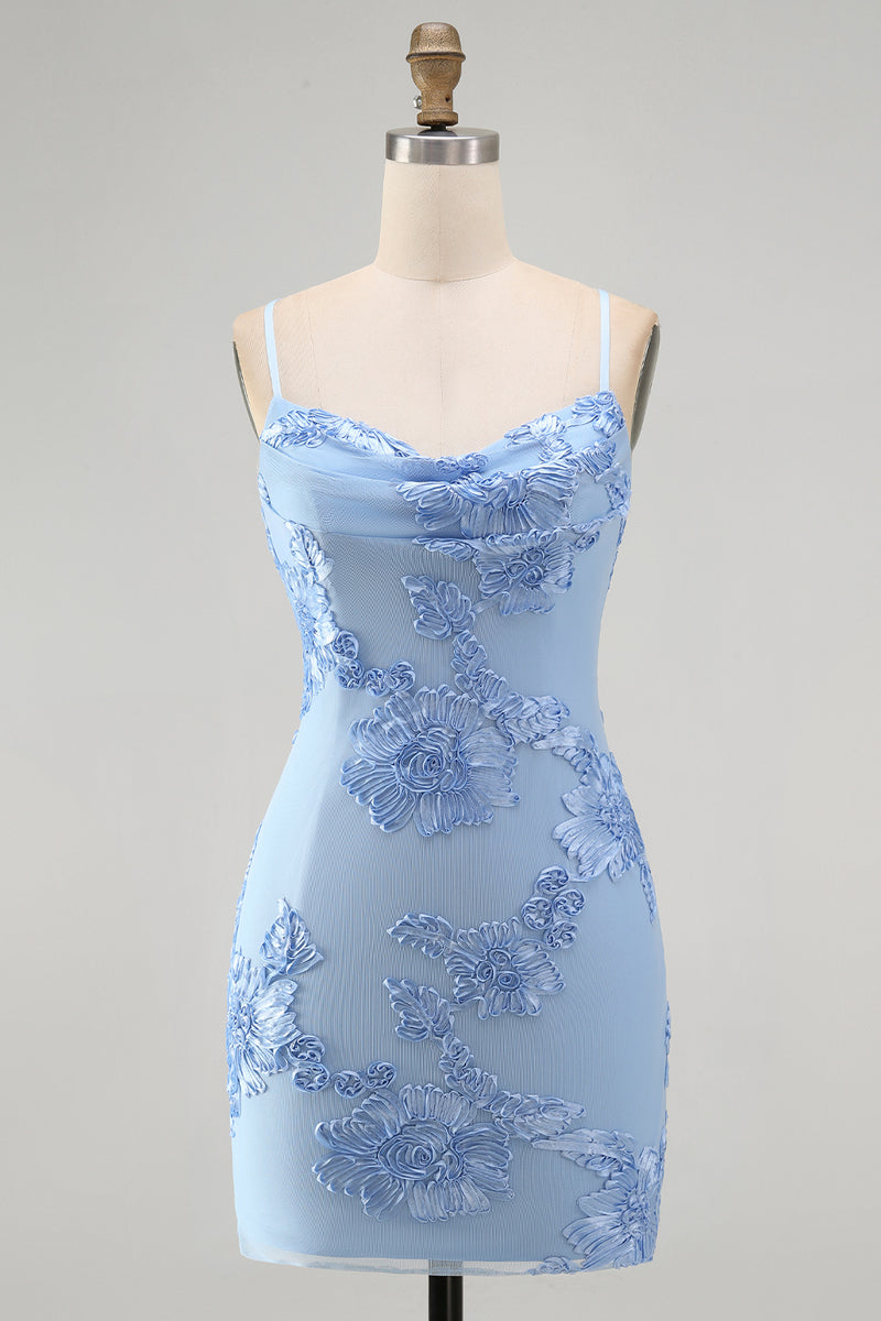 Load image into Gallery viewer, Pink Tight Cowl Neck Floral Short Cocktail Dress