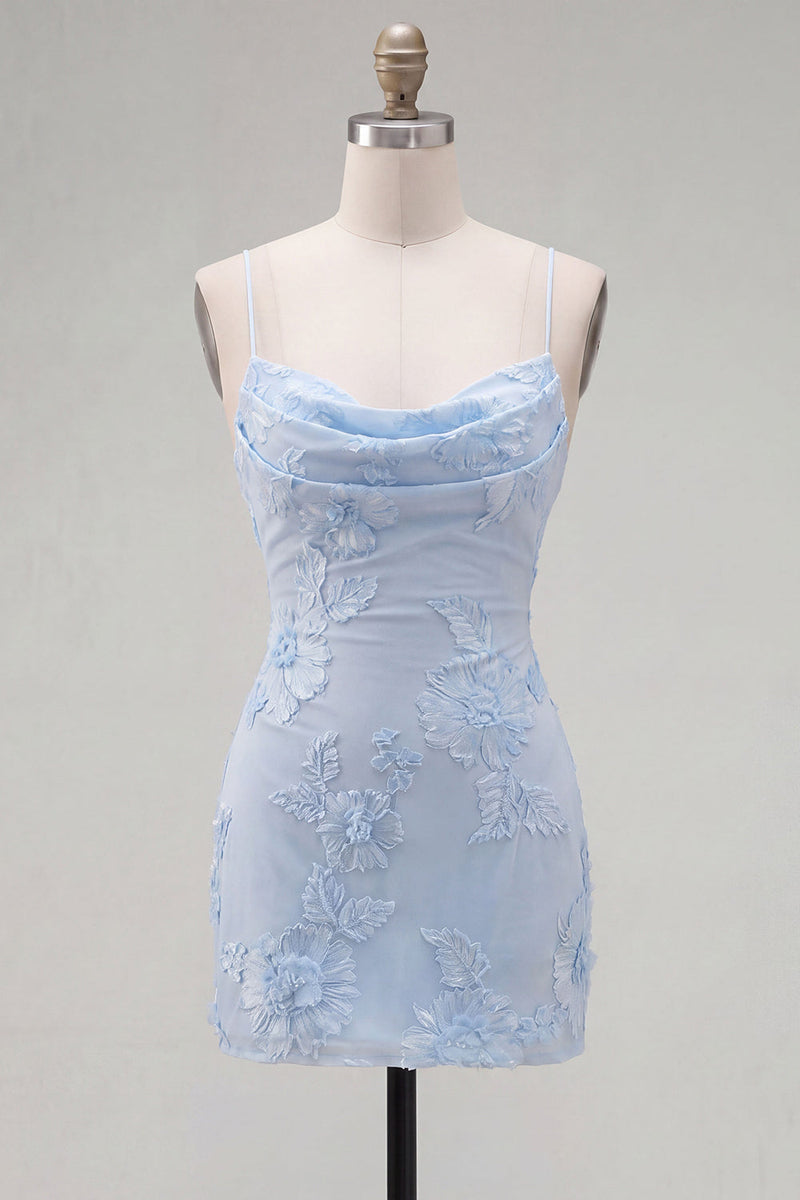 Load image into Gallery viewer, Pink Tight Cowl Neck Floral Short Cocktail Dress